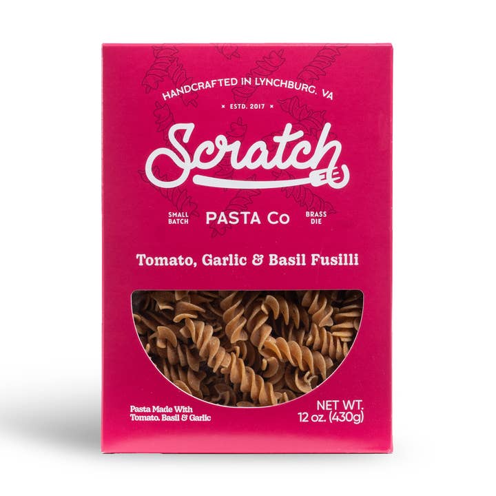 Tomato, Basil, Garlic Fusilli for wholesale by Scratch Pasta