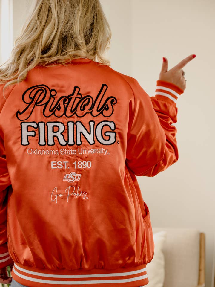 Veste en satin brodée orange OSU Cowboys pour la vente par LivyLu