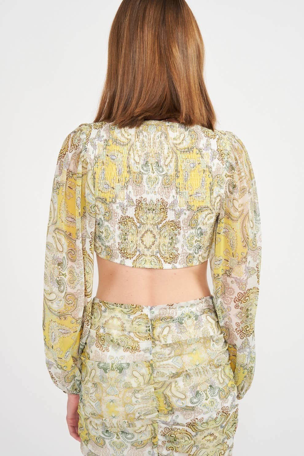 GREEN MULTI FLORAL V NECK SMOCKED CROP TOP for wholesale on Faire4