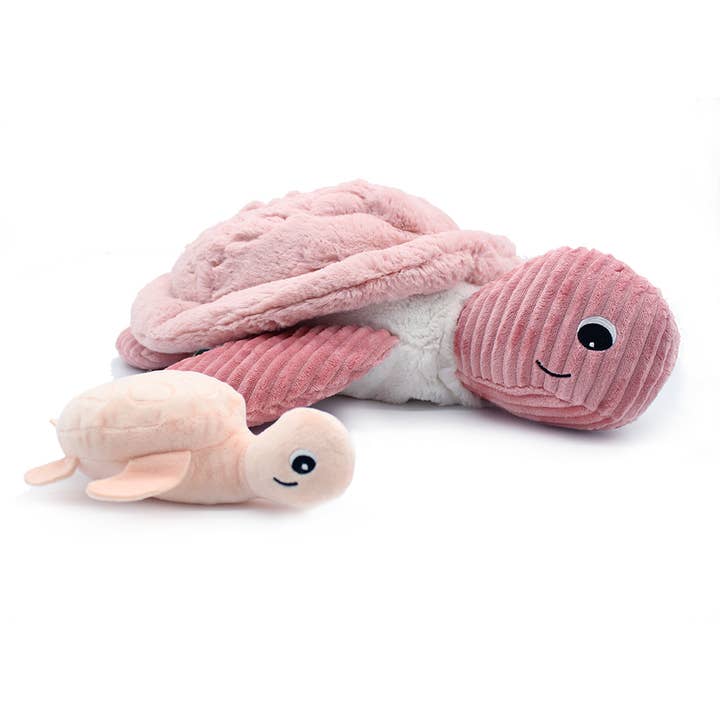 LES PTIPOTOS - 50CM GIANT TURTLE MUM AND BABY PLUSH PINK for wholesale by Les Déglingos, France