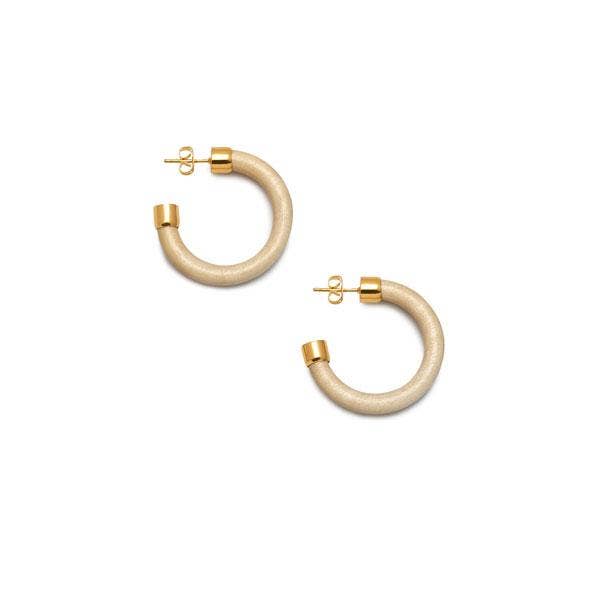 Small White Wood rounded hoop earring - Gold plate for wholesale by BRANCH JEWELLERY
