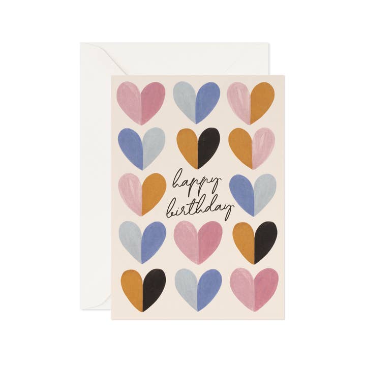 Birthday Greeting Card With Hearts "All Hearts in a Row" for wholesale by Day One Paper Co.