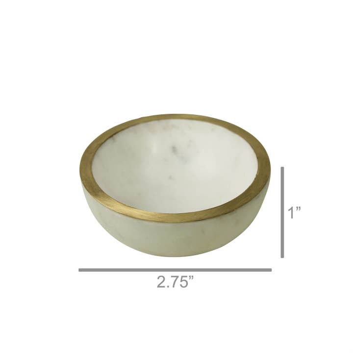 White Gold Loren Bowl with Brass Edge, Marble - Sm for wholesale on Faire