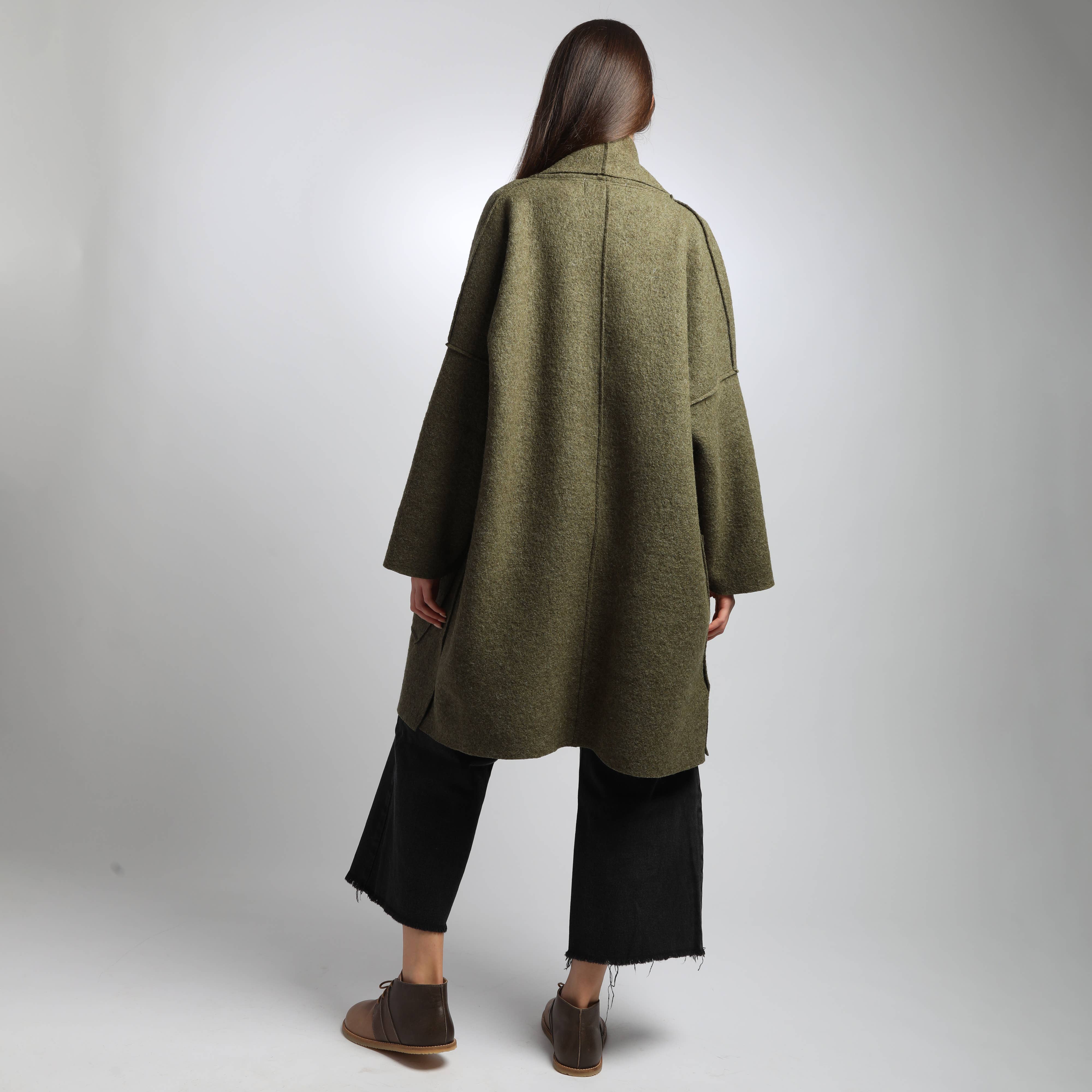 Knotium - Vente Manteau – femme - Veste ample en laine bouillie non doublée ELLA3