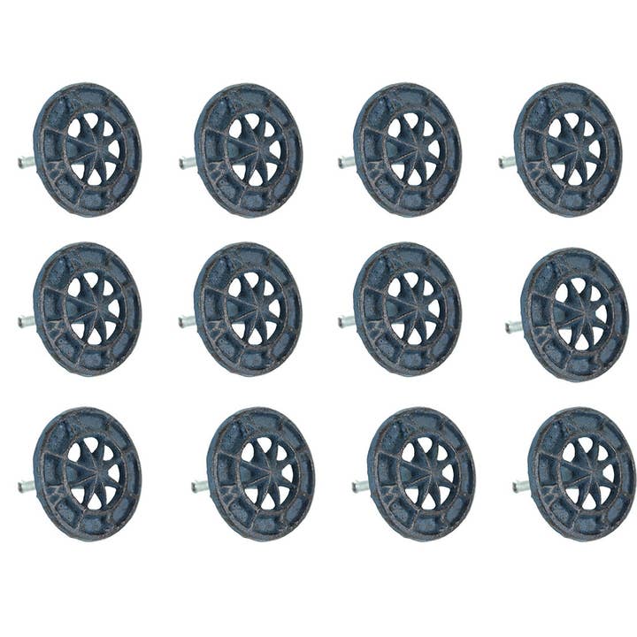 Zeckos - Wholesale Knob/Pull - Set of 12 Dark Blue Cast Iron Compass Rose Drawer Pulls