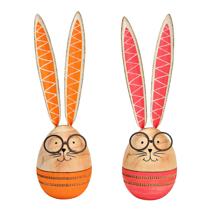 Wooden rabbit, 2-piece, Orange/Pink (W/H/D) 7x23x7cm for wholesale by Wurm