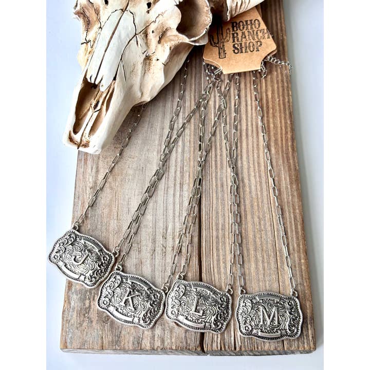Boho Ranch Shop - Wholesale Pendant/Charm Necklace - Western Initial Buckle Pendant Necklace