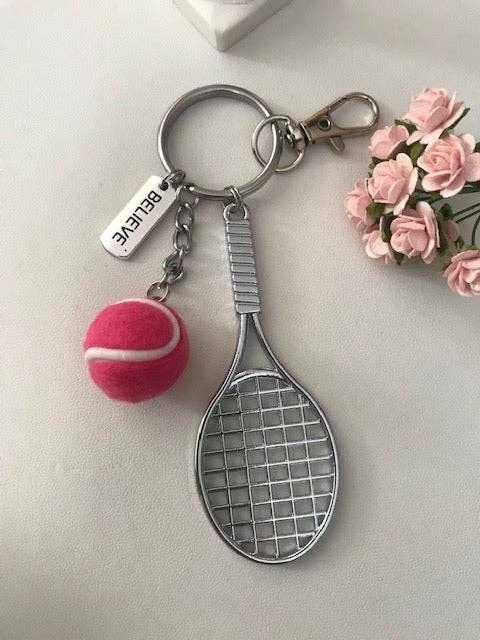 Miss DJ Angel - Wholesale Keychain - Unisex - Tennis racket and ball keychain, gift for tennis player, kawaii tennis racket charm, gift for tennis ball lover1