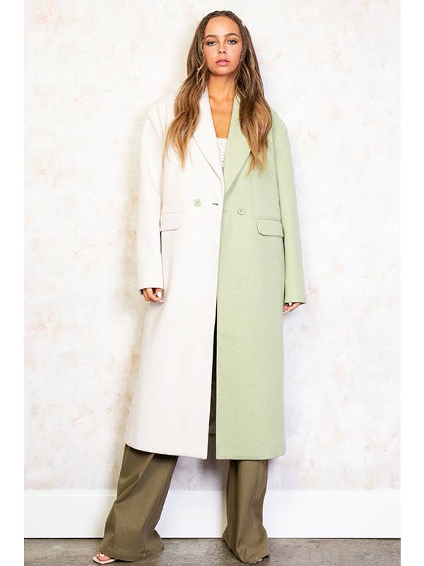 Sage Combo CT5767B Half And Half Contrast Heavy Coat for wholesale on Faire5