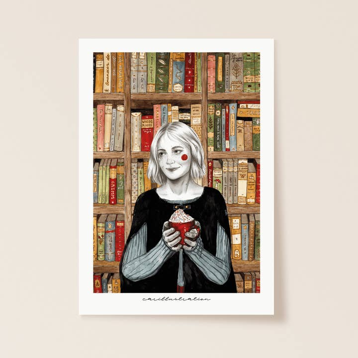 Skriv ut "Mysig bokhandel" för wholesale av Carillustration