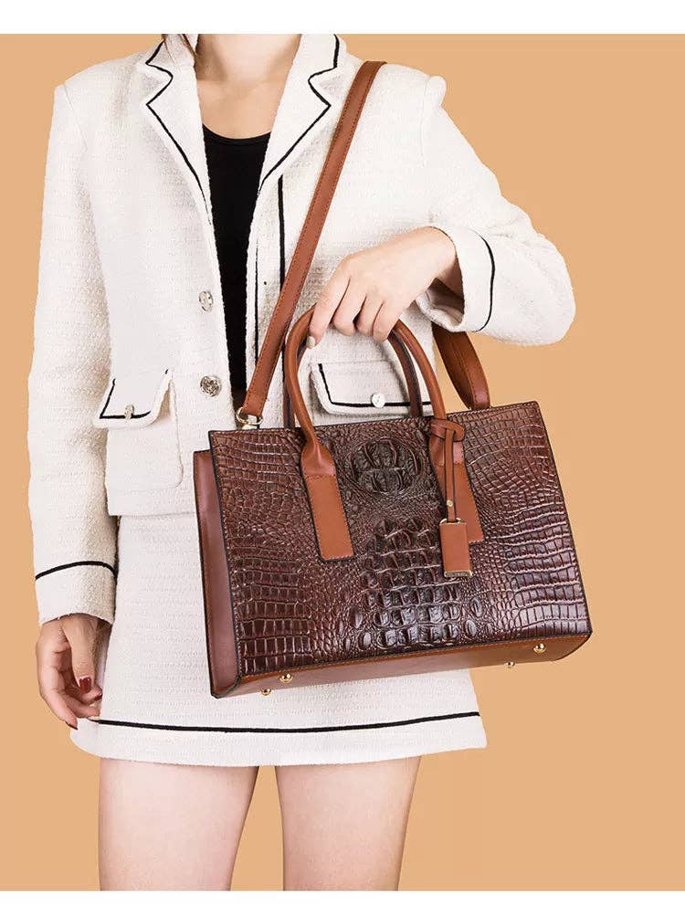 Savoy Active – wholesale Väska med handtag – Dam – Ashbury Faux Crocodile Handväska Set (3-Pack) - BRUN3