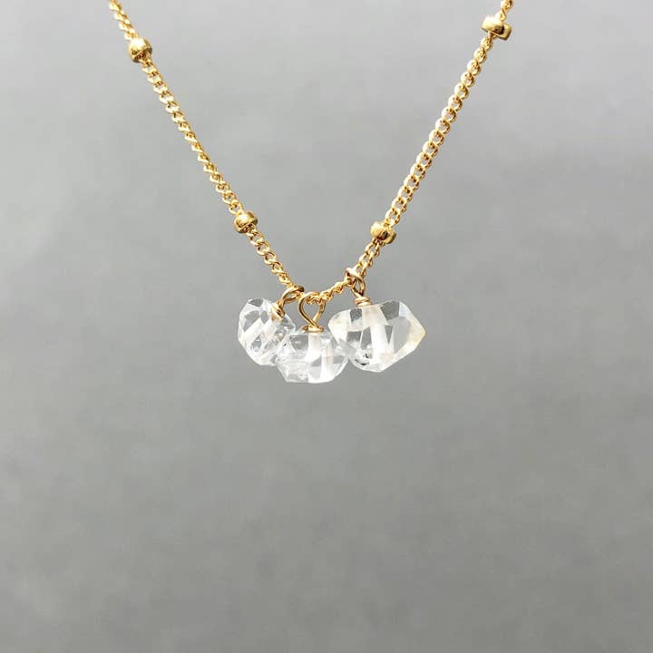 Tre Herkimer diamant sten halskæde guld fyld Sterling Sil for engroshandel hos Jennifer Shon Jewelry
