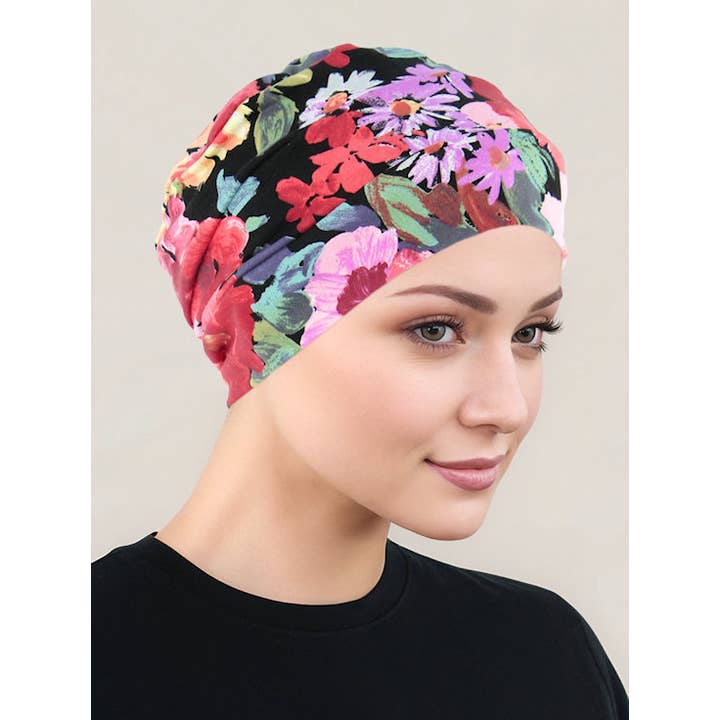 Turban Plus - Vente Turban – femme - Chapeau Cloche de Chimiothérapie Noir Corail Floral