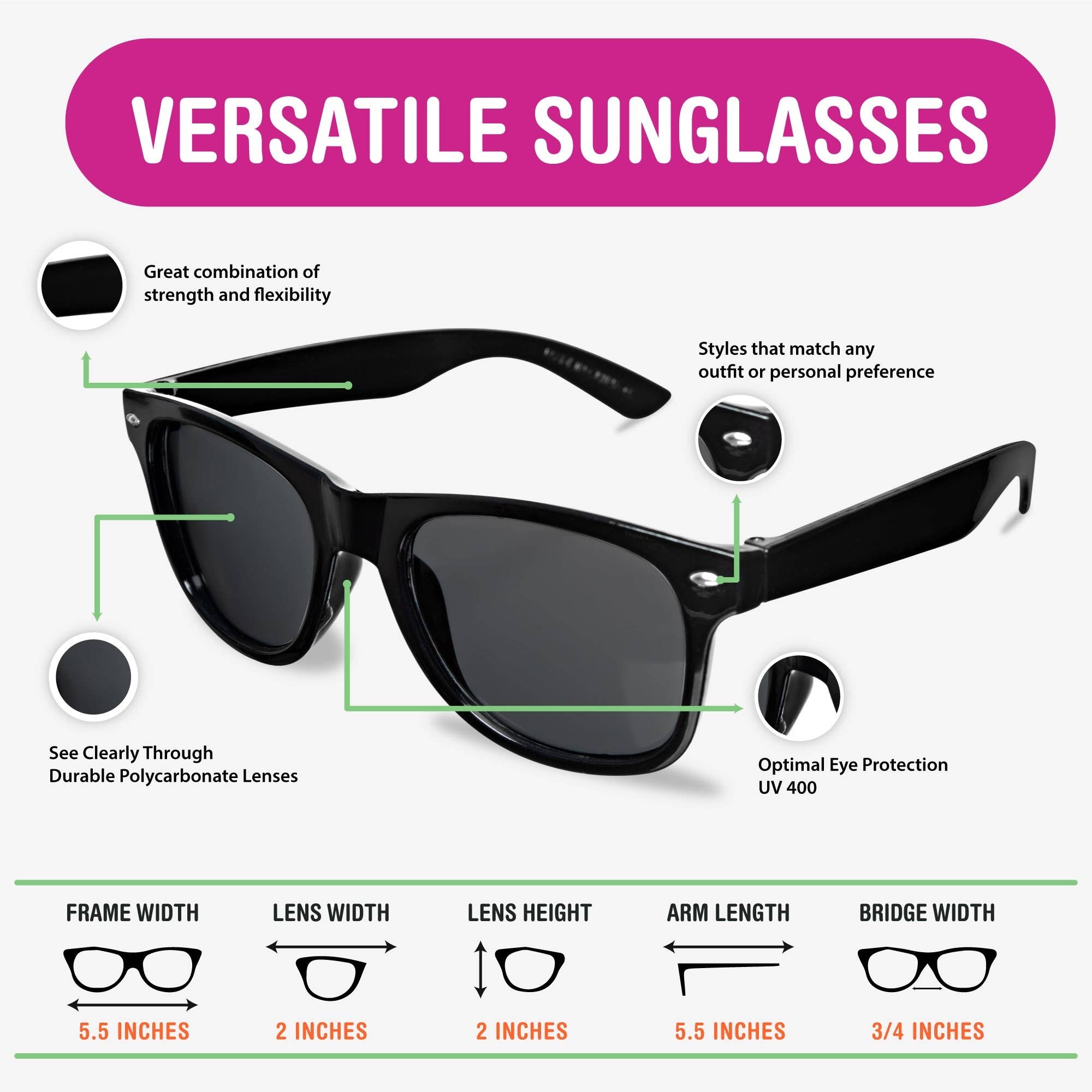 NOVELTIES WHOLESALE INC - Wholesale Sunglasses - Unisex - Black Retro Sunglasses-UV 400 Protection-Sturdy Plastic1