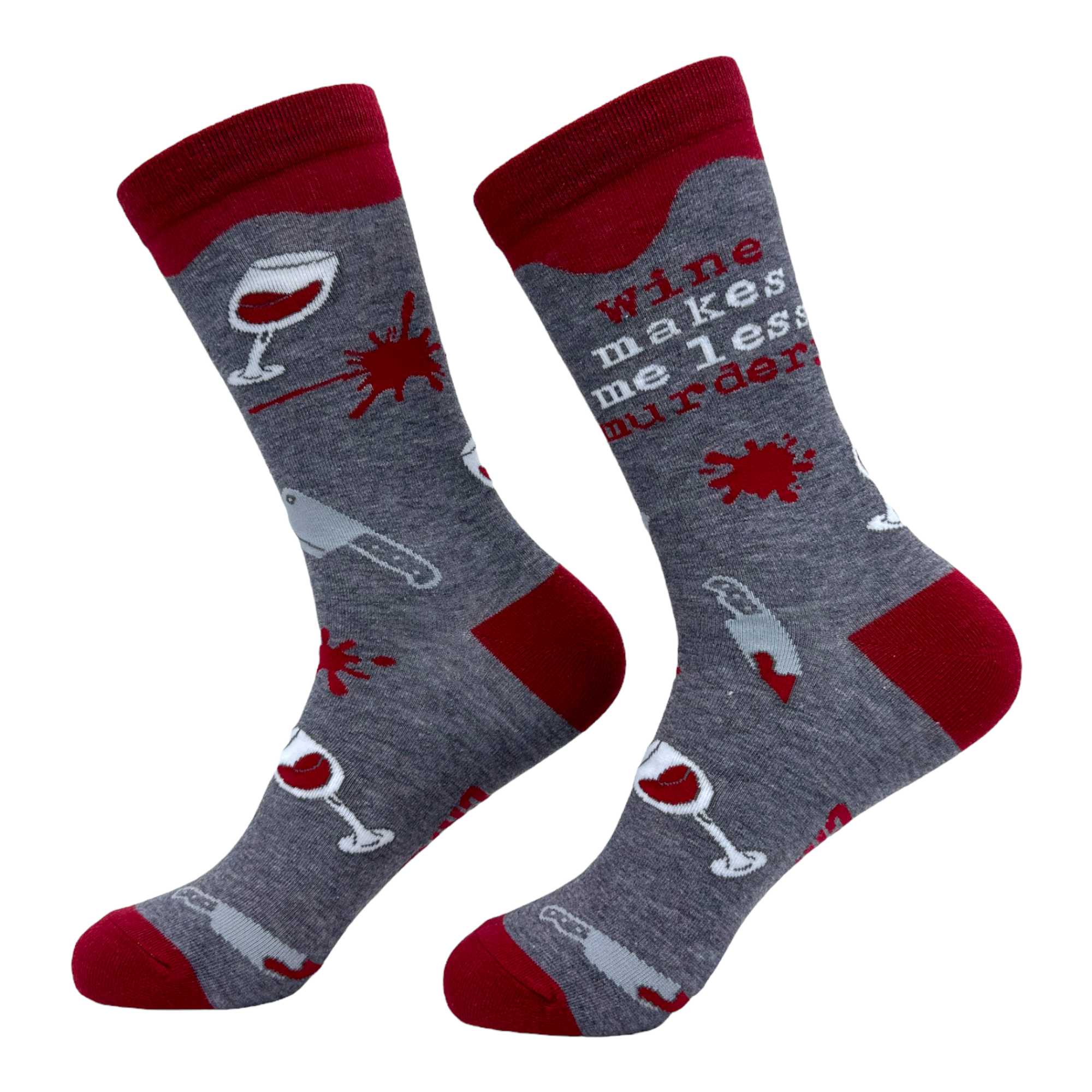 Women's Wine Makes Me Less Murdery Socks Funny Killer for wholesale on Faire1