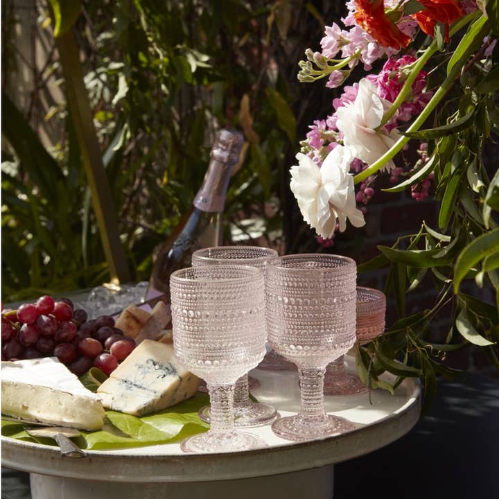 Elan Bazaar - Wholesale Drinking Glass/Cup - Set of 12 Vintage Style Blush Pink Glassware Tumblers