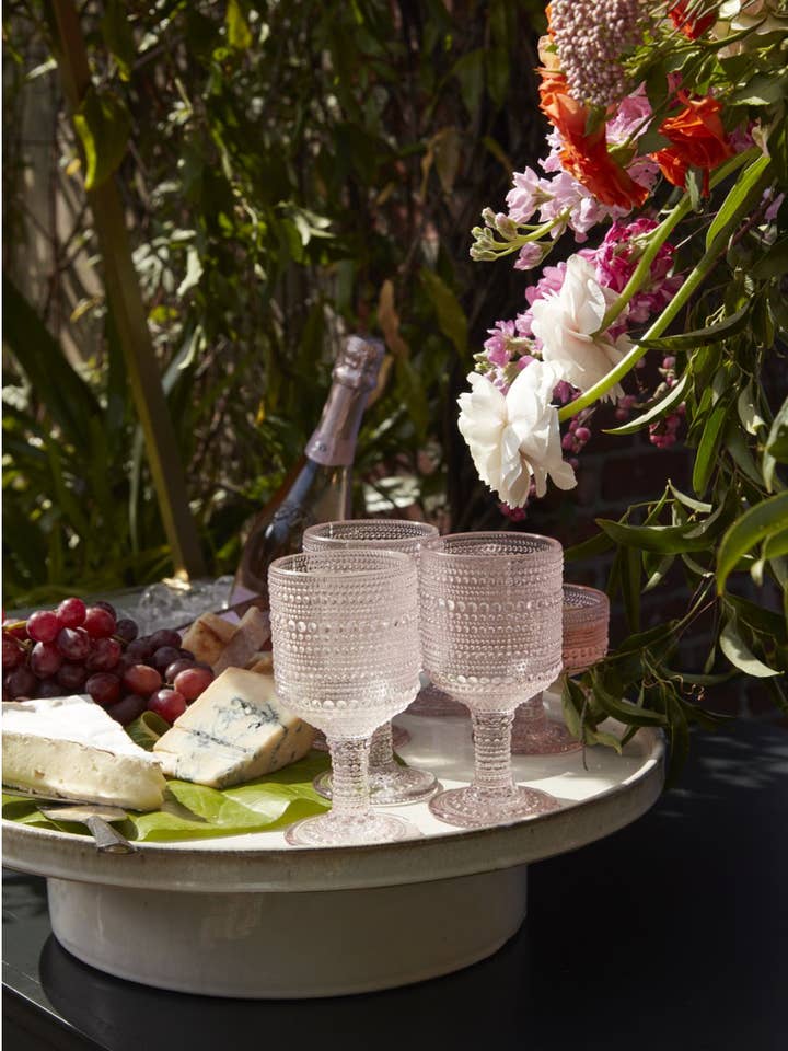 Set mit 12 Glasbechern im Vintage-Stil, rosarot für den Großhandel von Elan Bazaar