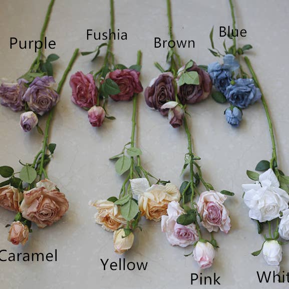 Sweet Home Deco - Wholesale Artificial Flowers - 21''T Faux Dried Look Silk Rose Flower Stem, Artificial Rose