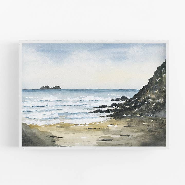 Sennen Beach | Watercolor Landscape Art Print for wholesale by Letter Lane Design Studio