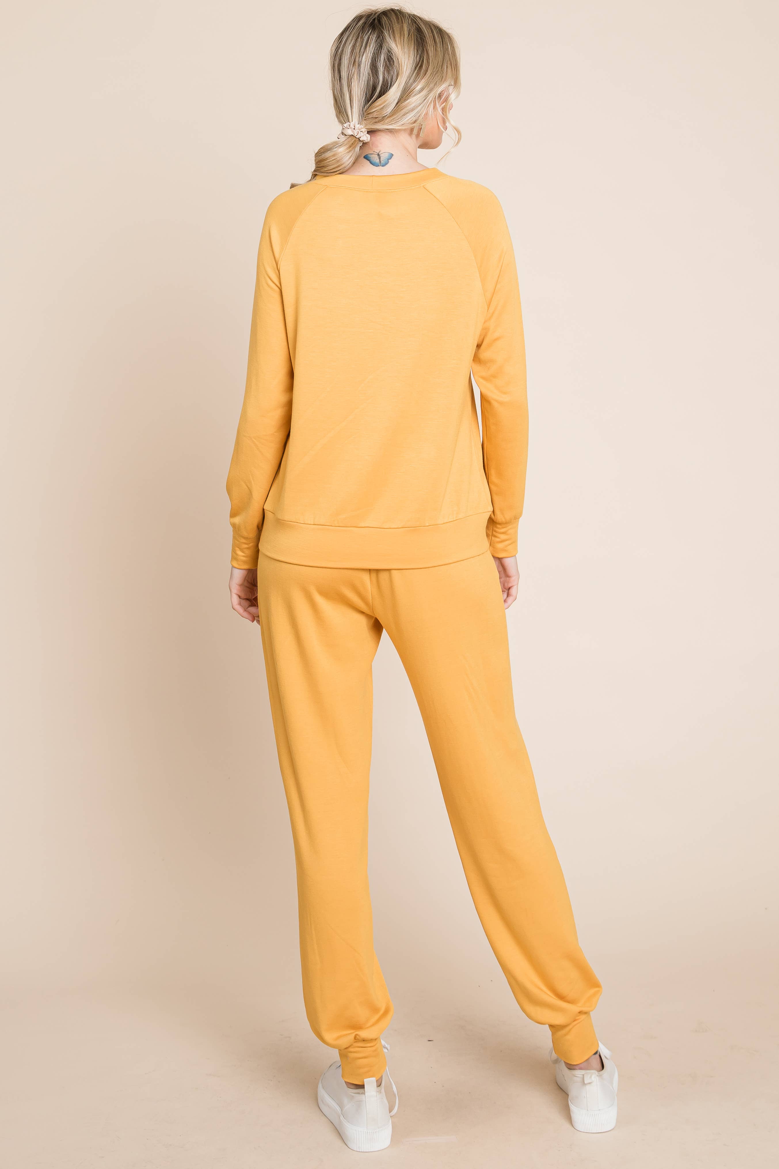 Mustard ETK-8898 Fleece Solid Soft and Fuzzy Loungewear for wholesale on Faire4