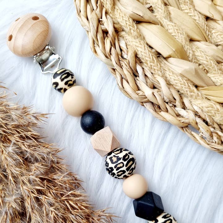 Happy by Lies - Wholesale Pacifier Clip - Baby - Speenkoord Leopard, zwart, zand0