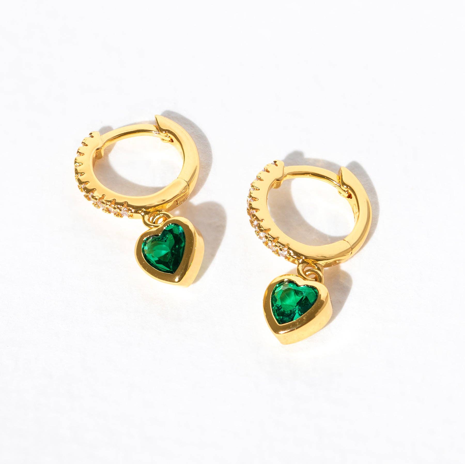 Gold Green Goddess Dangle Hoops for wholesale on Faire2