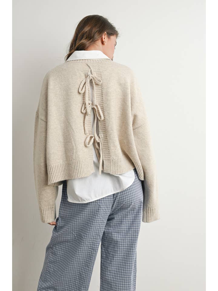 BUTTERMELON - Wholesale Knit Sweater - Women's - Tie-back Sweater - BMW781557