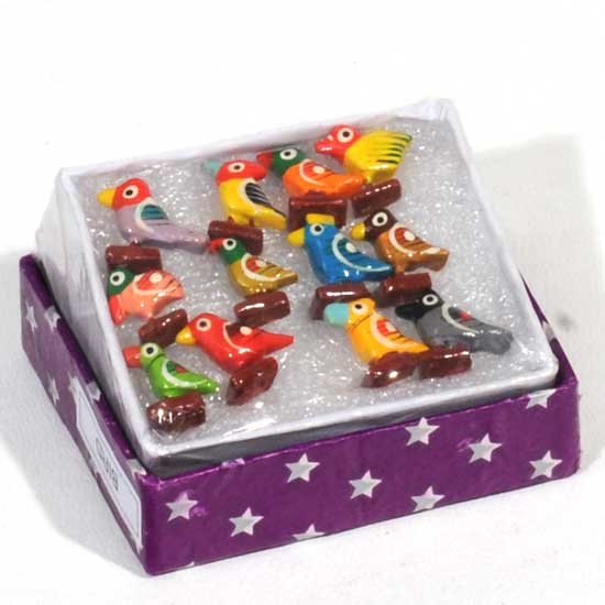 R. Expo/Song of India - Wholesale Decorative Figurine - Mini Birds, hand painted, wood, Set of 121