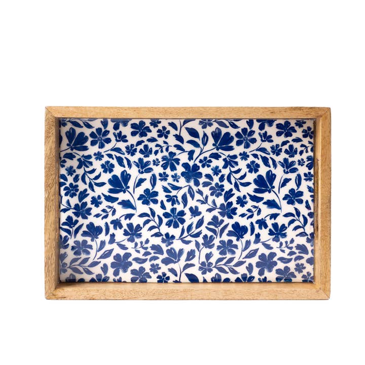 Porcelain Floral Mango Wood Tray for wholesale by Elyse Breanne Design