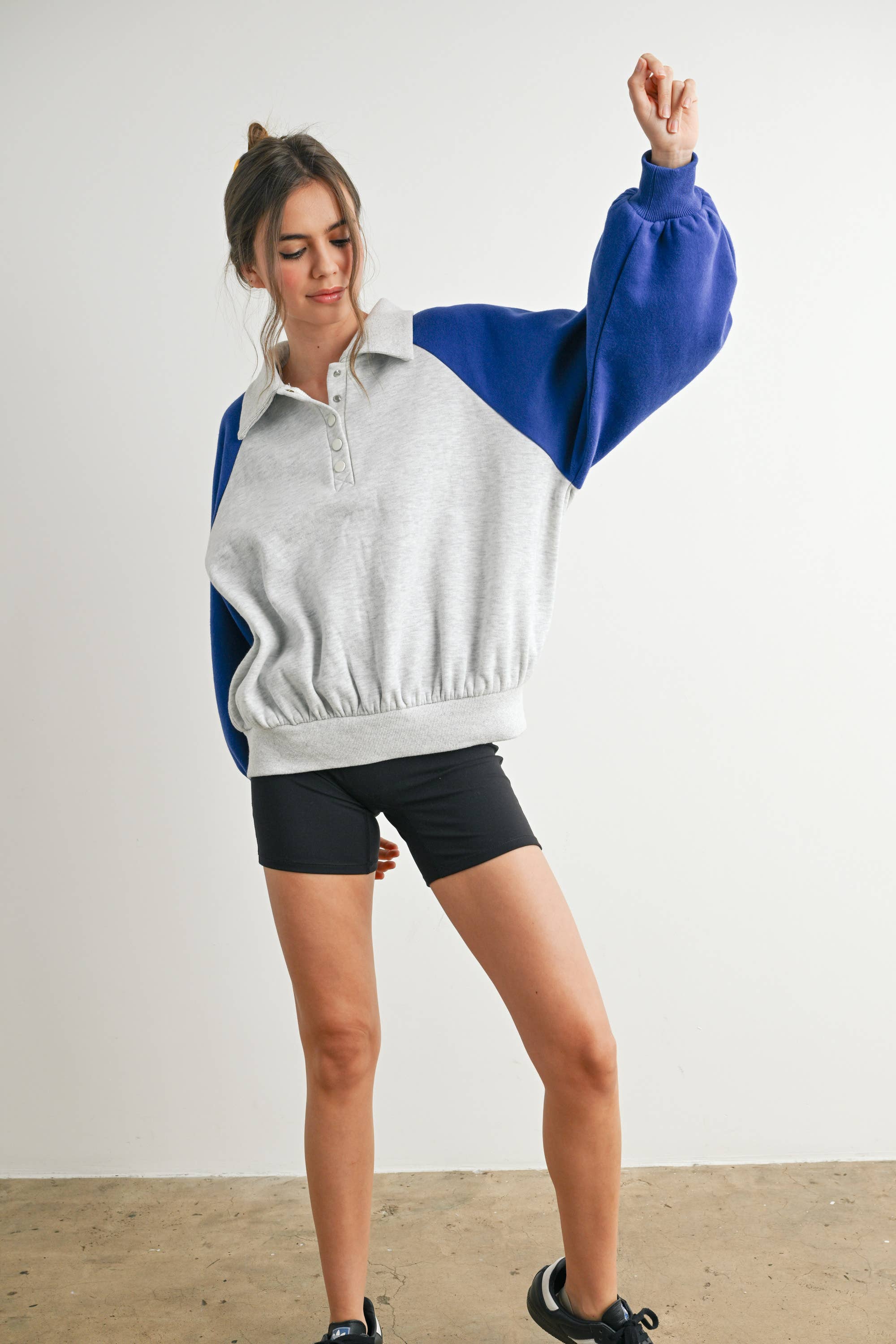 BUTTERMELON - Wholesale Sweatshirt - Women's - Color Block Classic Polo Sweatshirt - BMT758826