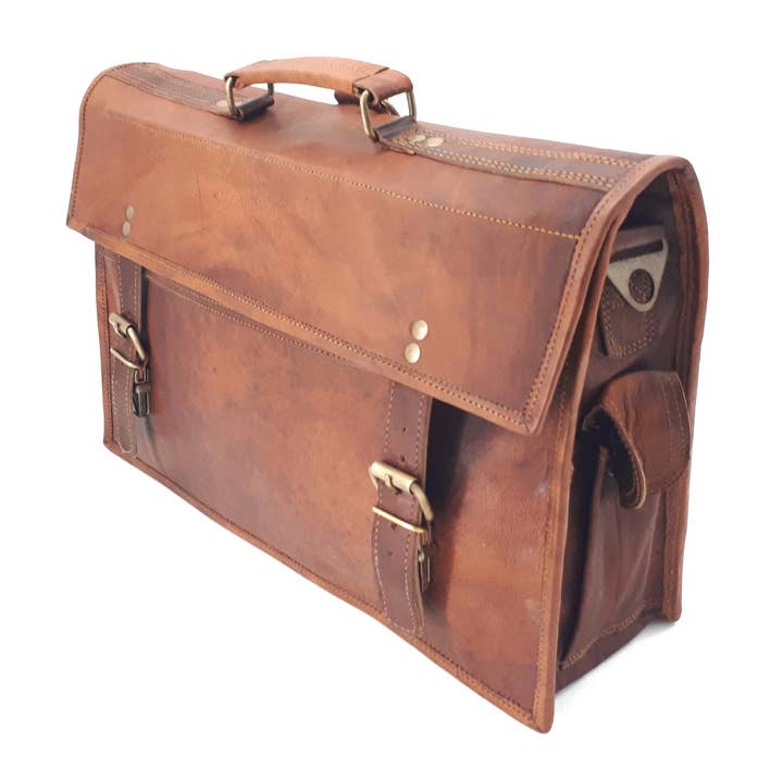 Rust Sydney – wholesale Laptop bag – Unisex – The Big Pommie 16-inch Old School Leather Satchel Bag2