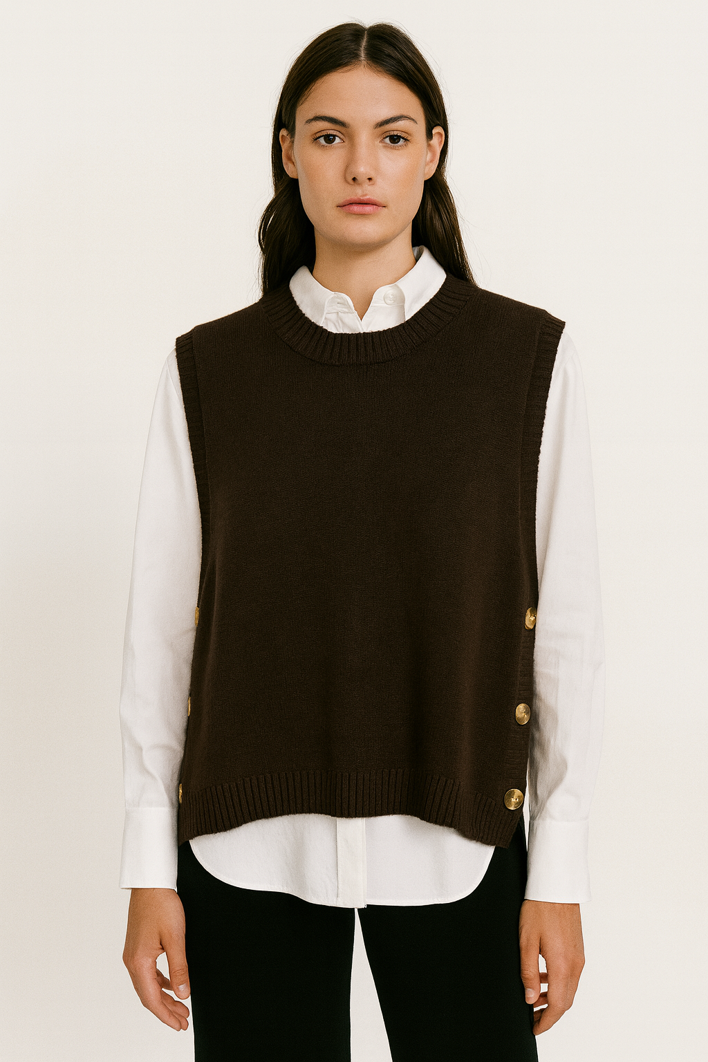 Lucy Sparks – wholesale Tröjväst – Dam – stickad väst med dekorativa knappar1