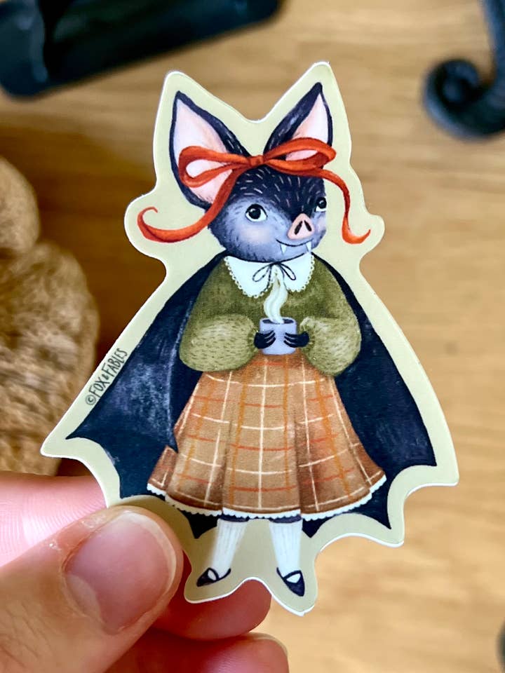 Autocollant Premium de Personnage Chauve-souris Costumé Automnal pour la vente par Fox & Fables