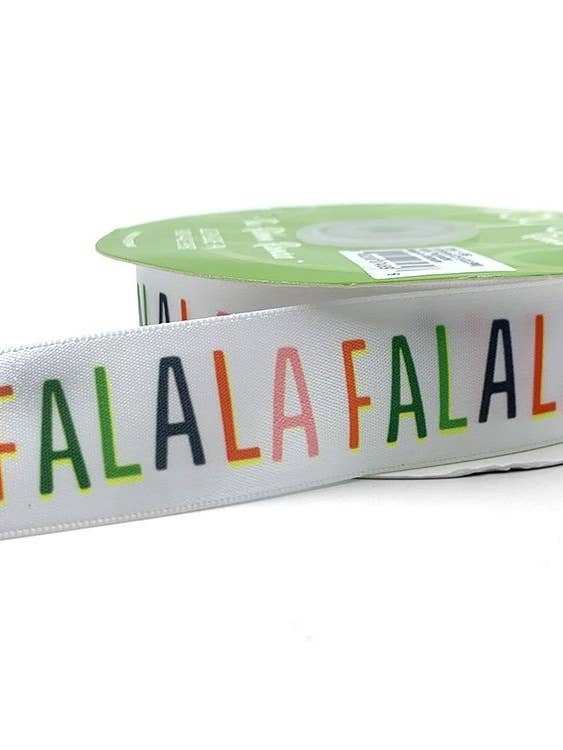 ~1" Fa La La Whimsical Satin Holiday Print Ribbon for wholesale by May Arts Ribbon