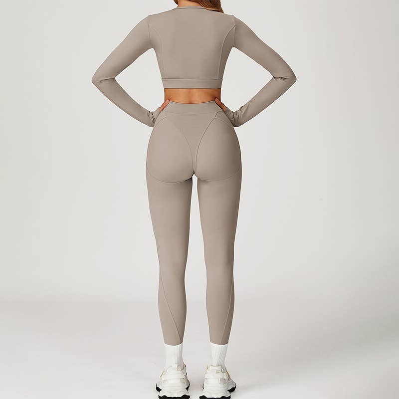 WONDERXFANS - Wholesale Activewear Set - Women's - Round-neck long-sleeve fitted top+HIGH WAIST LEGGINGS 2-PIEC2