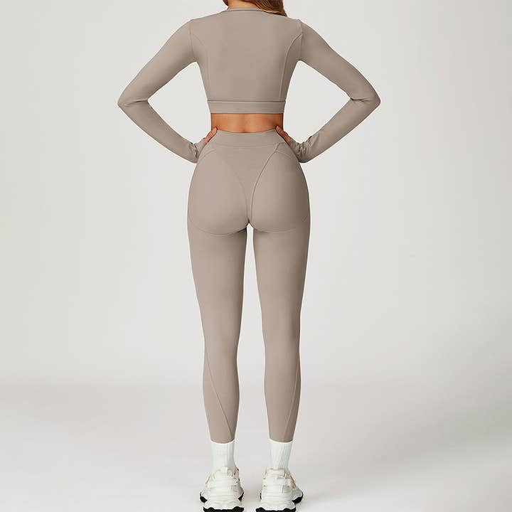 WONDERXFANS - Wholesale Activewear Set - Women's - Round-neck long-sleeve fitted top+HIGH WAIST LEGGINGS 2-PIEC2