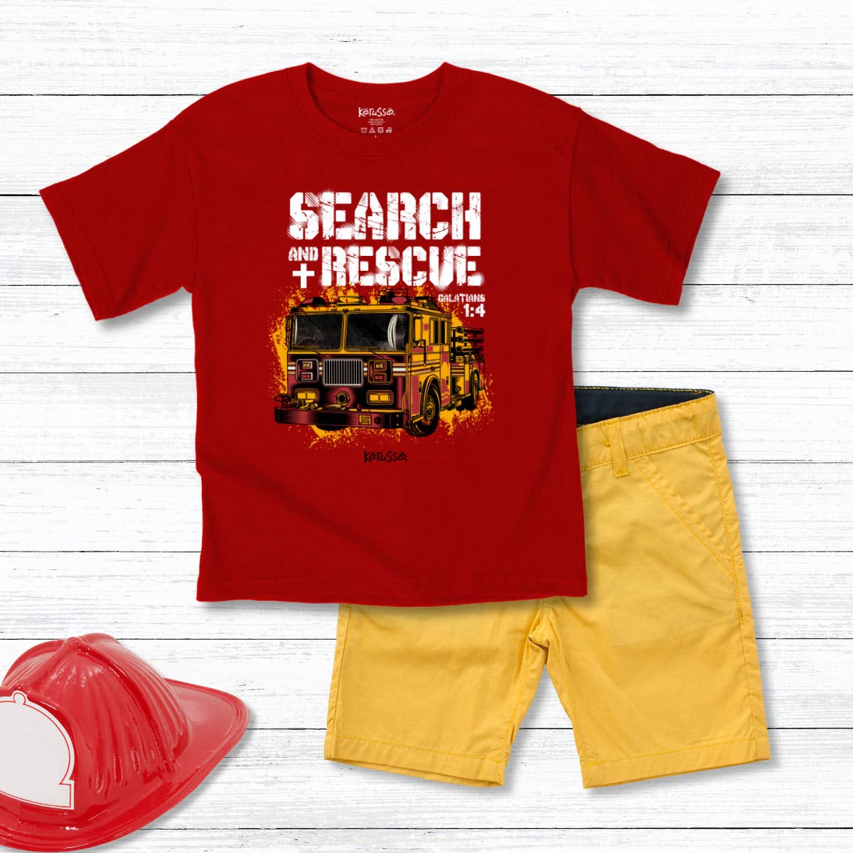 Red Kerusso Kids T-Shirt Search & Rescue for wholesale on Faire3