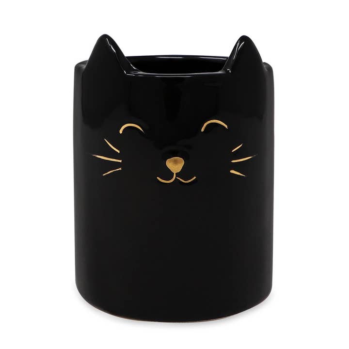 Isaac Jacobs International - Wholesale Toothbrush Holder - Isaac Jacobs Ceramic Cat Makeup Brush Holder and Organizer