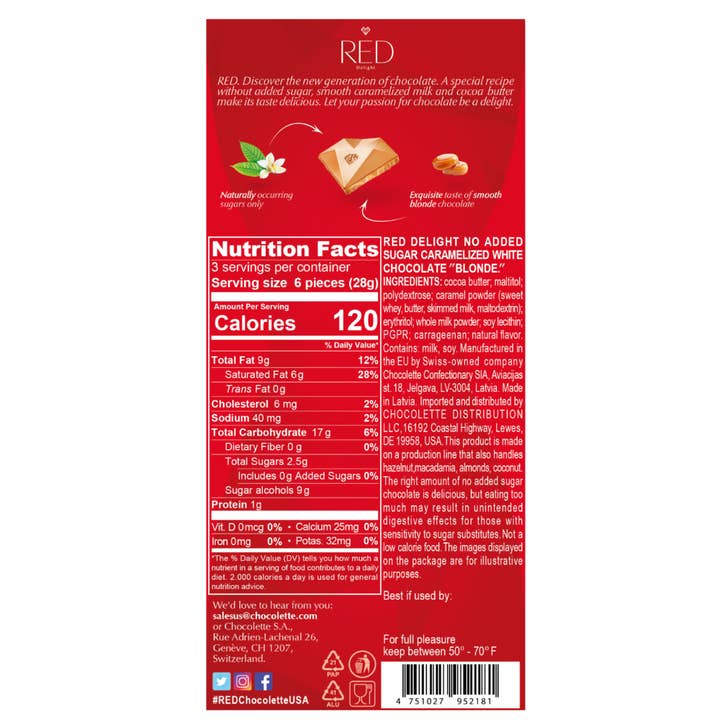 RED Chocolate - Wholesale Chocolate Bar - RED Delight®™ Blonde Caramelized White Chocolate 3oz Bars5