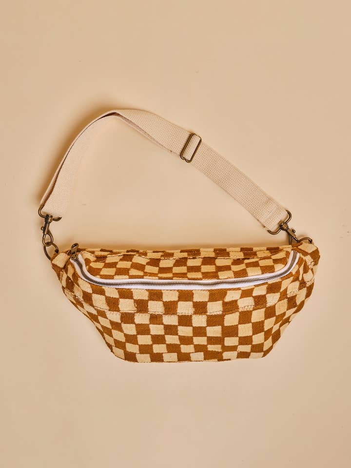 Ochre & Cream Checkered Sling Bag for wholesale by Jenna Bee