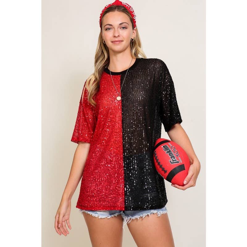 Paperdoll - Wholesale T-Shirt - Women's - Sequin round neck oversized stop10