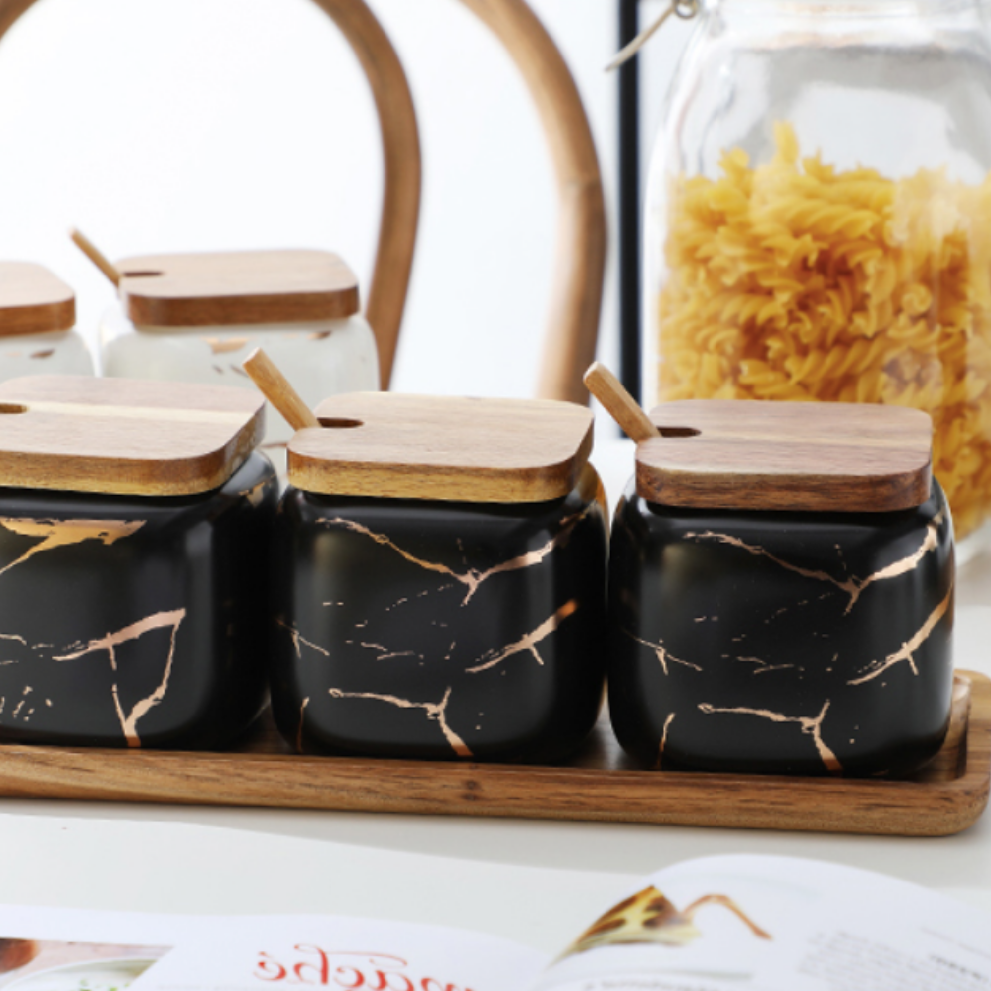 Homerely (We Cover All Import Duties) – wholesale Jar – Marble Porcelain Kitchen Seasoning Set1