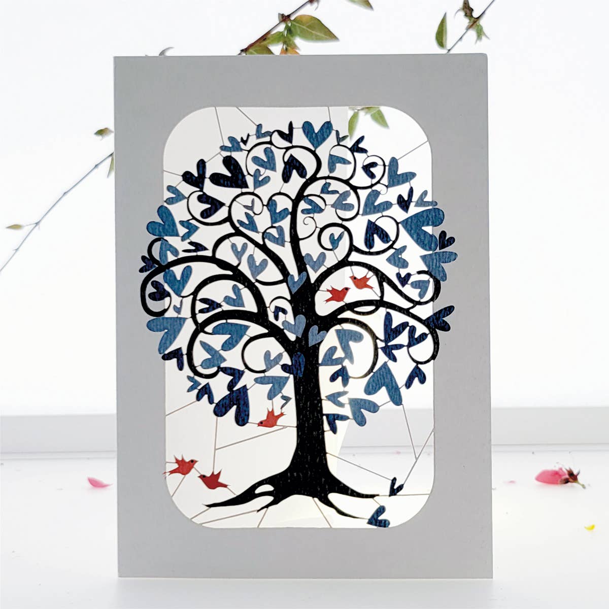 Forever Cards Ltd – wholesale Everyday greeting card – Curling Blue Heart Tree Everyday Greeting Card0