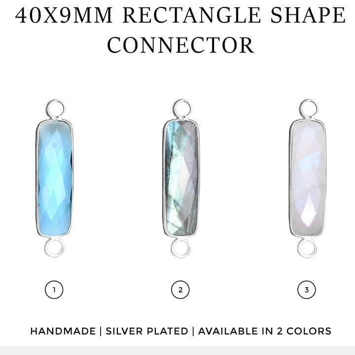 GemMartUSA - Wholesale Individual Charm/Pendant - Rectangle 40x9mm Silver Bail Gemstone Connector Pendant2