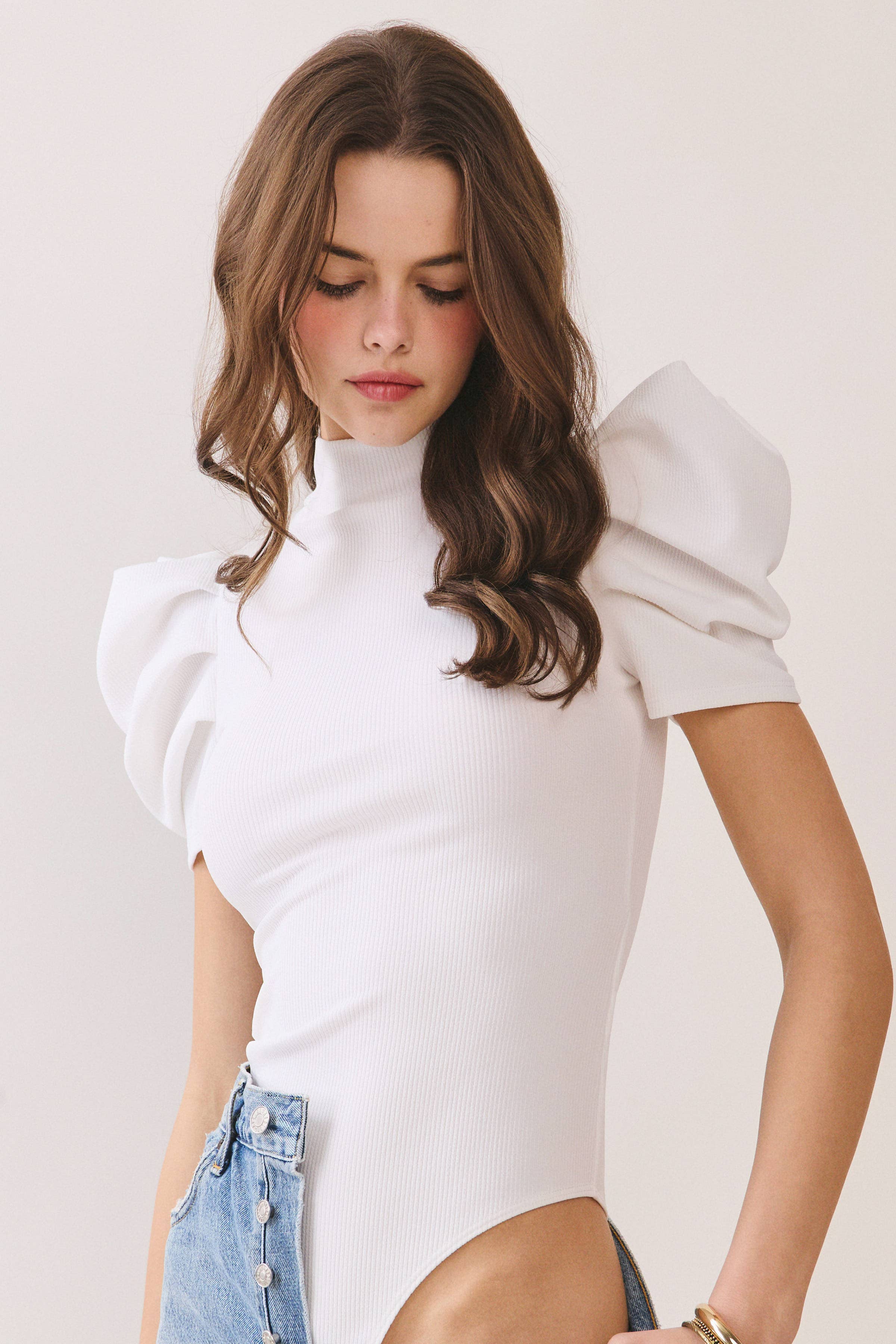 TCEC - Vente Body – femme - CT6595-Body à manches courtes bouffantes en maille extensible5