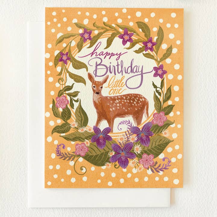 Reh-Geburtstagskarte für Baby - „Alles Gute zum Geburtstag, Kleiner“ für den Großhandel von Folk Meadow
