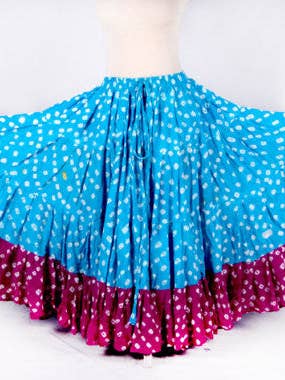 Jaipur White Dot Rok Turqouise/roze voor wholesale door Senoritas Tribal Designs