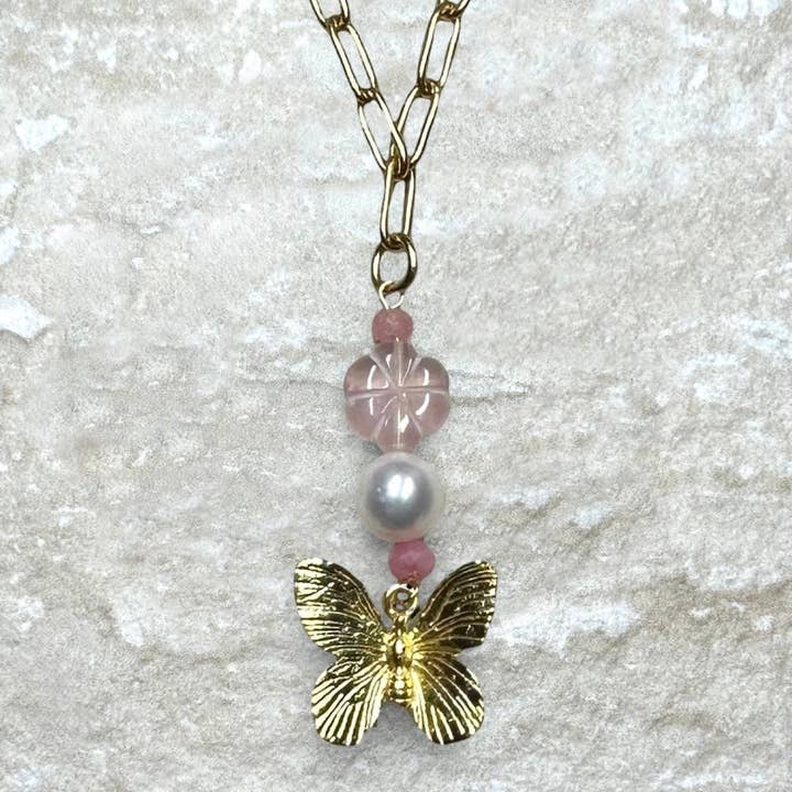 Butterfly Pearl Necklace for wholesale by Clarke Palmer