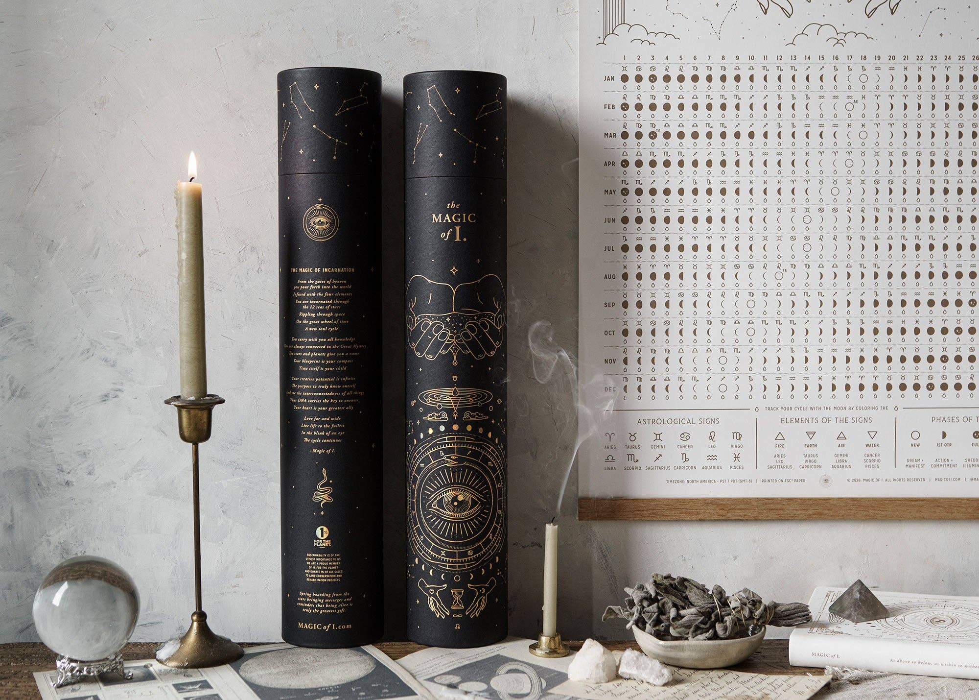 Vit 2026 Månfaser + Tecken Kalender för wholesale på Faire5