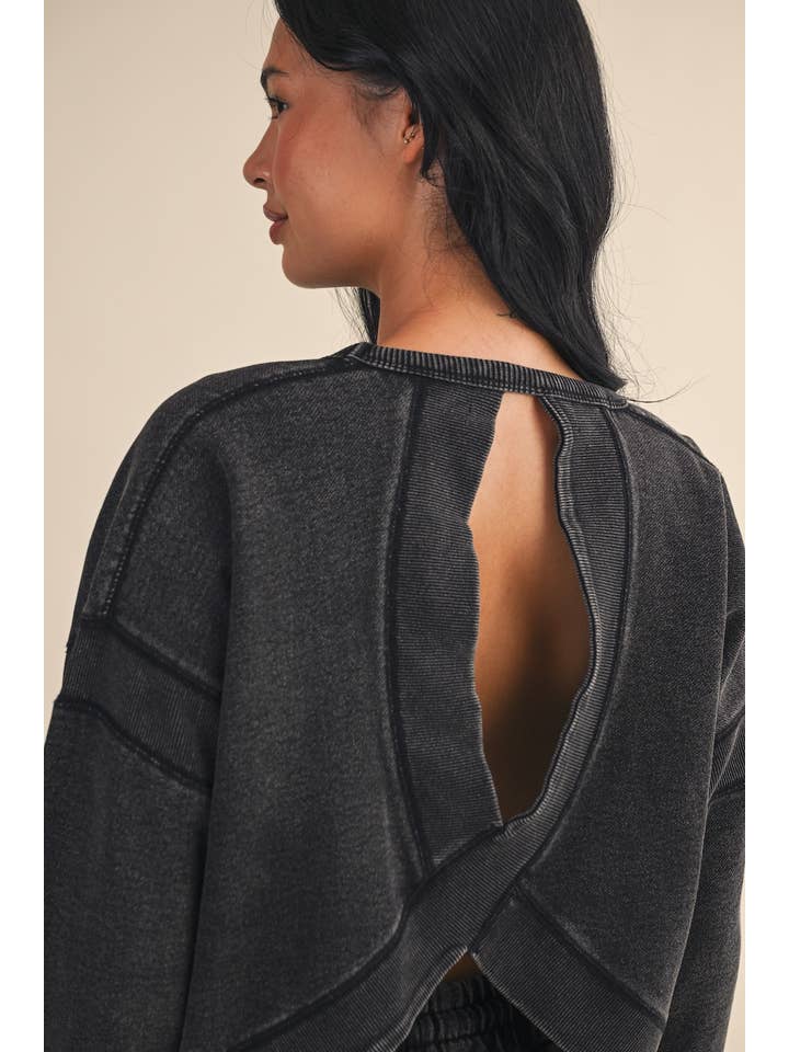 KIMBERLY C - Wholesale Athletic Top - Women's - Denim Wash Cutout Back Layering Fleece-Lined Sweatshirt21